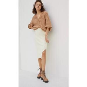 Anthropologie Maeve Desiree Knit‎ Ribbed Stretch Midi Skirt Ivory Size Small